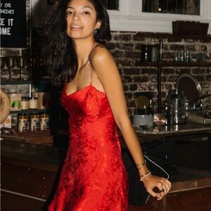 For Love and Lemons Gabrielle Red Satin Mini Dress